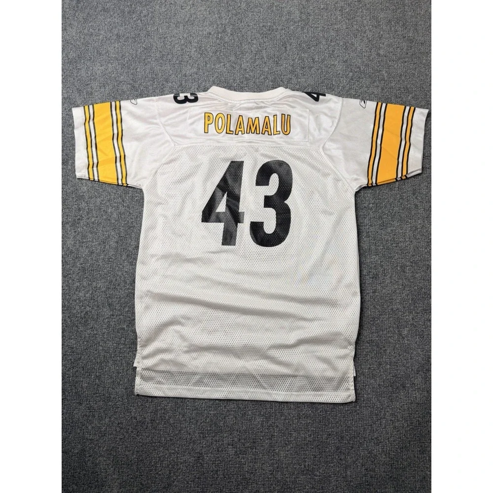 Boys NFL Reebok Steelers Polamalu #43 On Field Jersey White, Size XL 18-20 Years